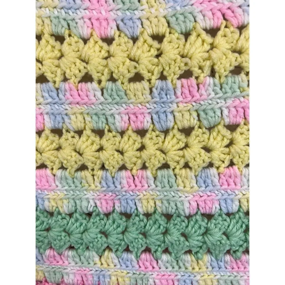Handmade Multicolor White Acrylic Crochet Knit Afghan Blanket Granny 39